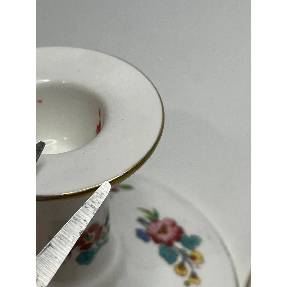 A pair Coalport Ming Rose Candlestick holder  3